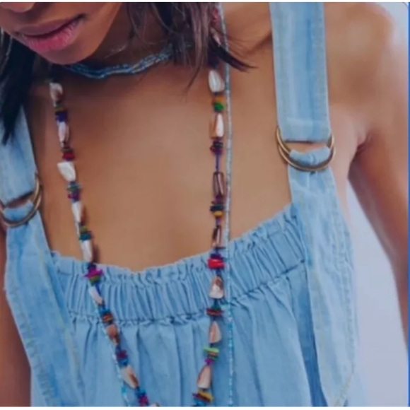 Free People Machu Barrel Midi Maxi Dress Denim Pockets Chambray Blue - Picture 5 of 6